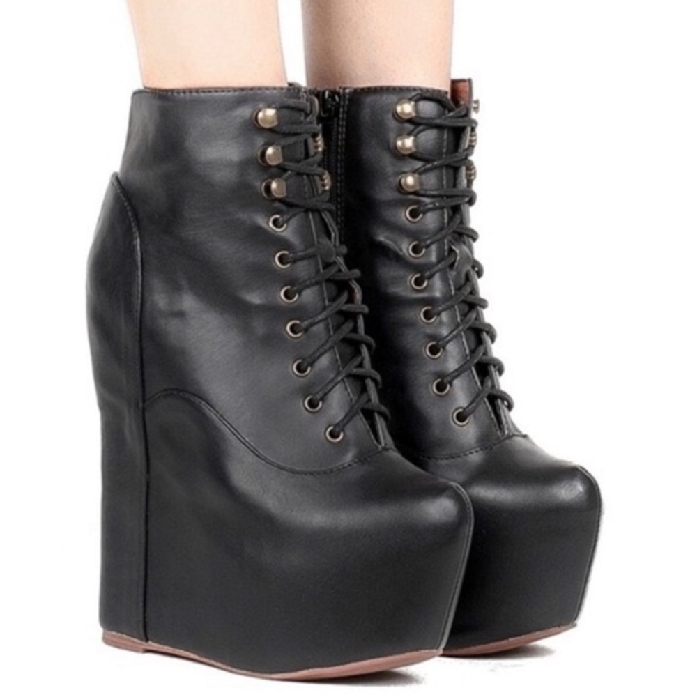 Black Platform Wedge Ankle Boots